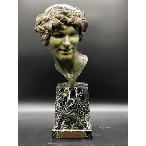 Maurice Guiraud-rivière Bronze  Tête De Femme Etling Fondeur 59 Cm 