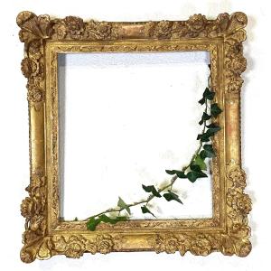 Beautiful 18th Century Louis XV Gilded Wooden Frame With Rabbet 47.4 X 43.4 Cm