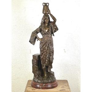 Gaston  Leroux  Bronze Orientaliste Porteuse D’eau Ou Jeune  Fille Arabe 