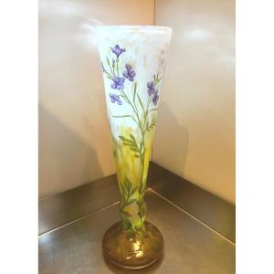 Grand Vase Daum 33 cm Art Nouveau émaillé Cardamine Des Prés 