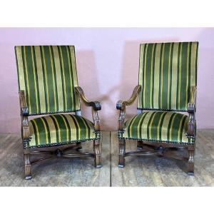 Pair Of Louis XIV Armchairs In Walnut