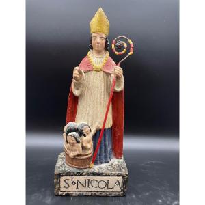 Small Saint Nicholas In Stone, 18th Century, 40 Cm