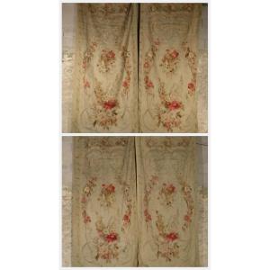 Set Of 4 Aubusson Upholstered Door Hangings 19th Century Flower Decor 