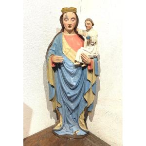 Importante Vierge à l'Enfant 106 Cm Région Vosges En Bois Polychrome époque 17ème 