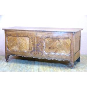 Pretty Breton Chest In Rennes Cherry Wood Carved With Flowers 19th Fine Sculpture