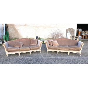 Paire De Grands Canapé banquette 3 Places En Bois Clair Style Provençal