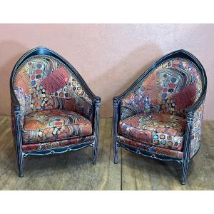 Léon Jallot Pair Of Art Deco Bergeres Comfortable Armchairs 