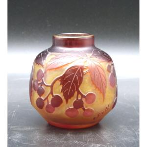 émile Gallé Petit Vase Art Nouveau Vigne Vierge Rouge Et Jaune 