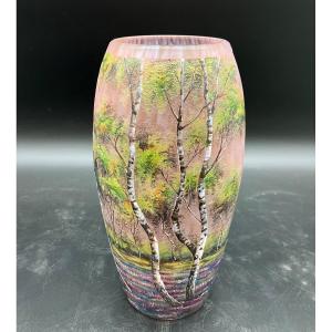 Lamartine Vase Art Nouveau Paysage Sous Bois Au Printemps 