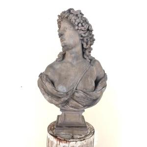 Large 19th Century Patinated Plaster Bust Of Young Woman With Naked Drape 