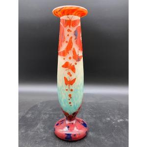 French Glass Vase With Butterflies Art Nouveau Charles Schneider Charder