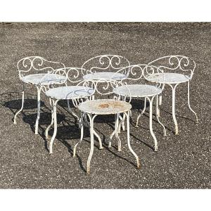 Set Of 6 Wrought Iron Garden Chairs With Low Backs Stools Armchairs 