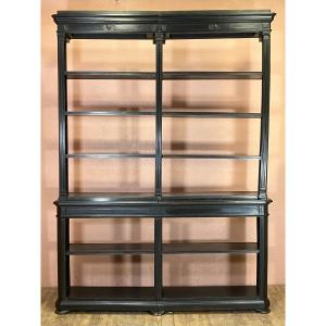 Important Open Bookcase With Napoleon III Wood Paneling And Blackened Wood Shelf 