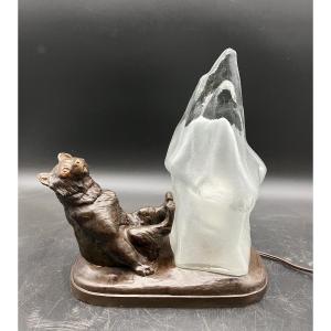 Thomas Cartier Art Deco Polar Bear Lamp In Patinated Spelter 