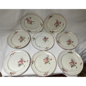 Niderviller Conte De Custine Porcelain 18th Century Set Of 8 Plates With Flower Decor 