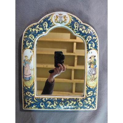 Porquier Beautiful Quimper Small Mirror Decor In Faience Breton