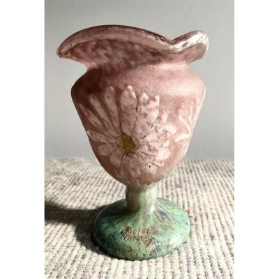 André Delatte, Engraved And Enamelled Vase Decor Daisies