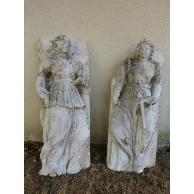 Pair Of Renaissance Limestone Statue Height 86 Cm