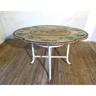 Swiss Pattern Helvetica Propatria Marble Mosaic Table Wrought Iron Foot