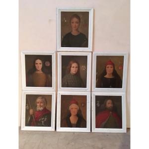 Series Of 7 Portraits Italian School 19th