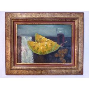 Eugène Bouboulène, Still Life With Melon And Grapes