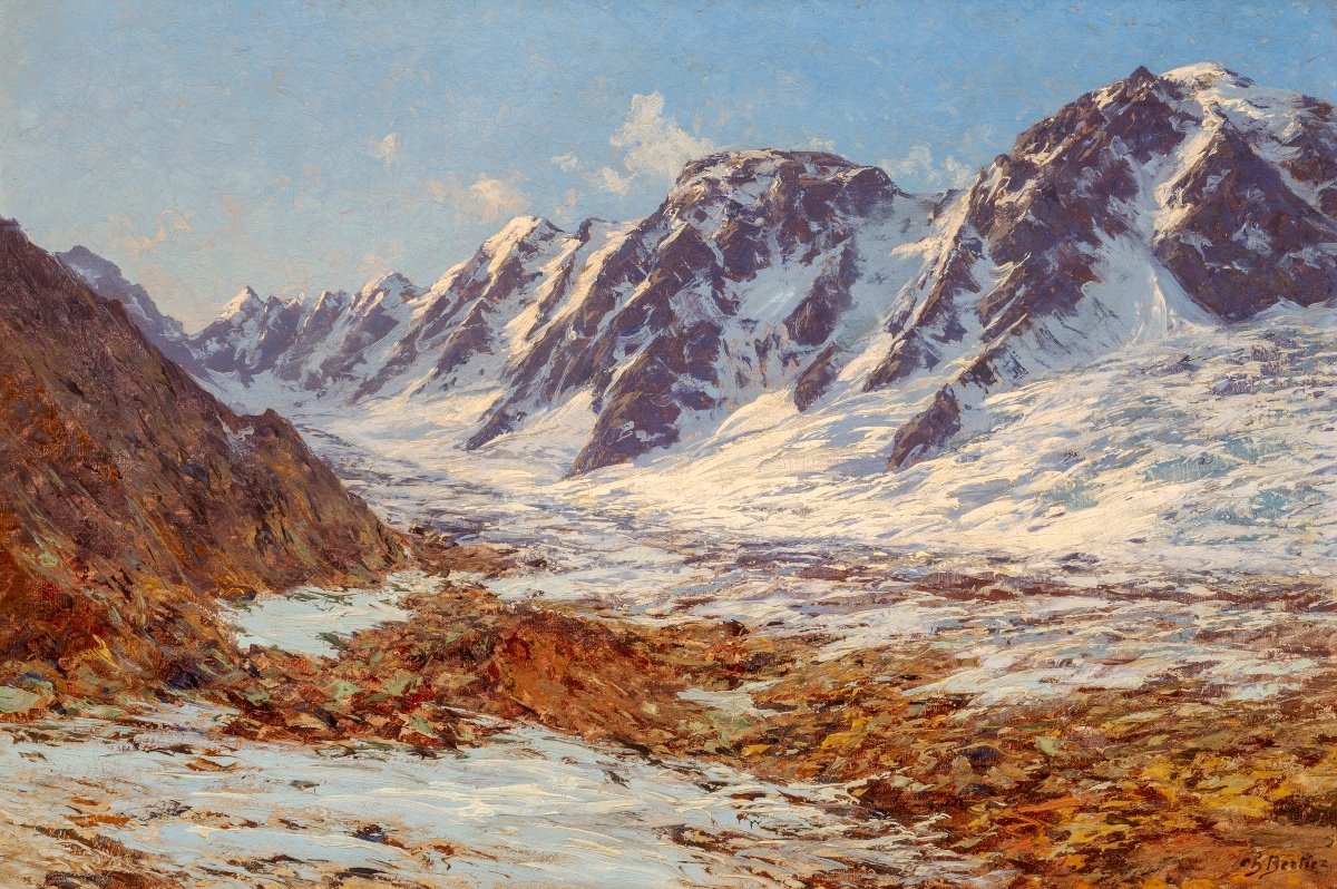 Charles Bertier (1860-1924). The Aiguille Verte And The Courtes Chain, Mont-blanc Massif (chamonix)