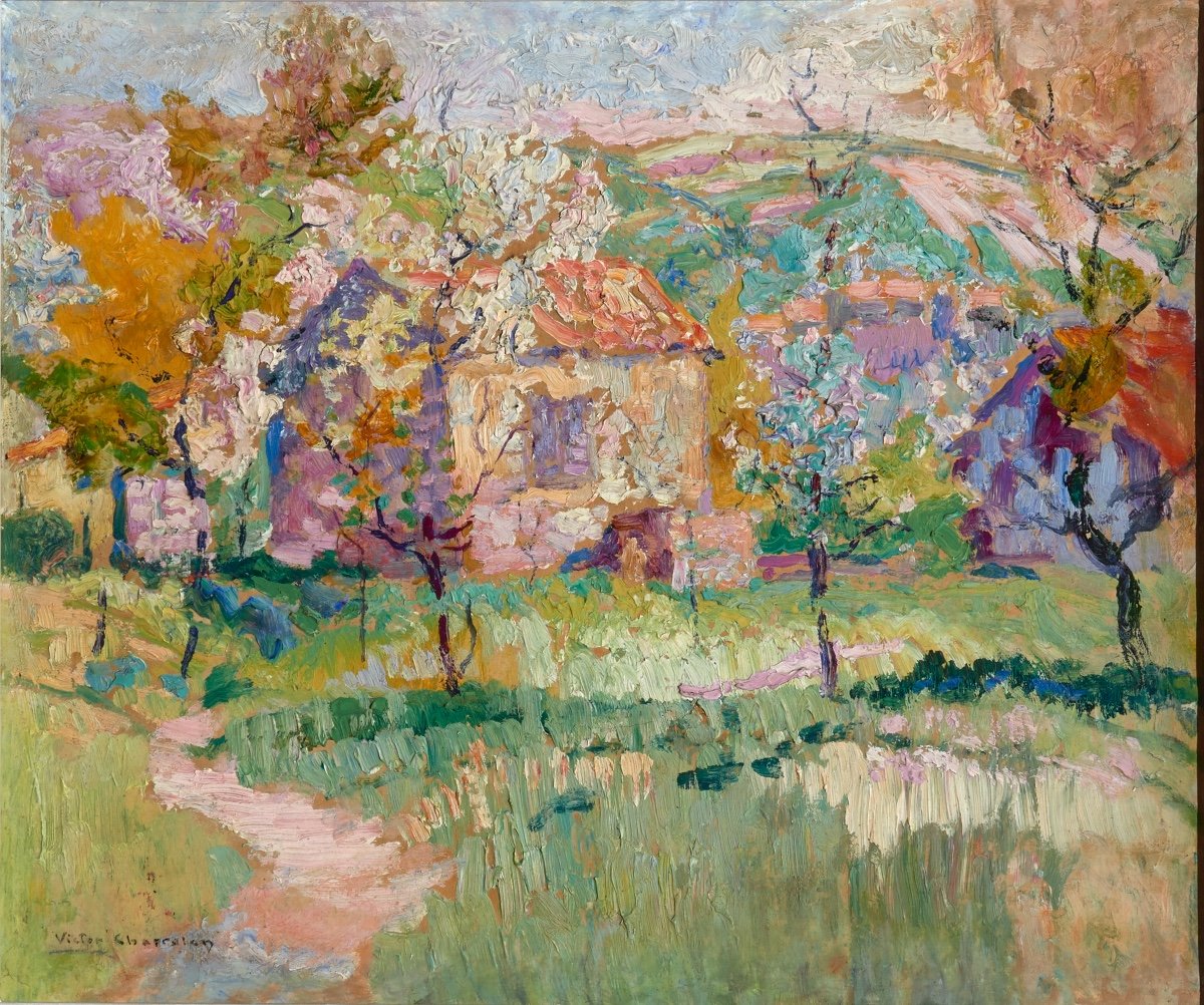 Victor Charreton (1864-1936). Paysage au Printemps.