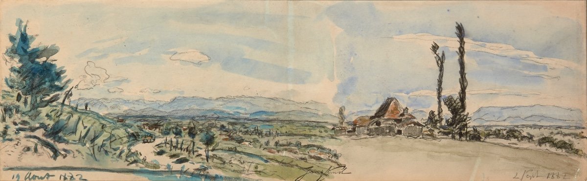 Johan Barthold Jongkind (1819-1891). Aquarelle double-face : Ferme près de la Côte-Saint-André 