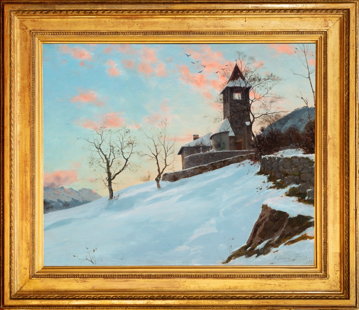 Édouard Brun (1860-1935). Saint-Vincent-de-Mercuze en hiver. Le vieux presbytère.-photo-2