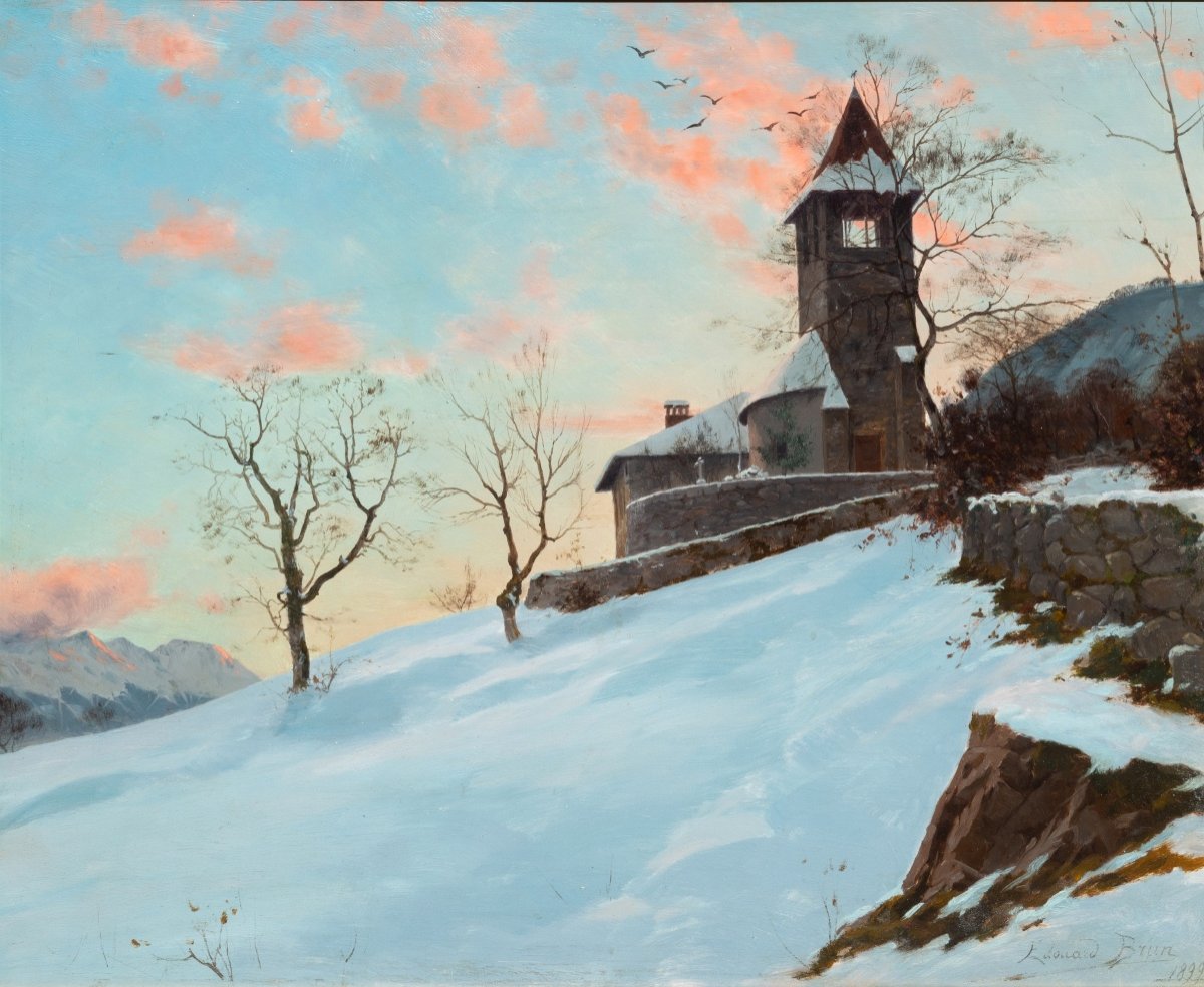 Édouard Brun (1860-1935). Saint-Vincent-de-Mercuze en hiver. Le vieux presbytère.