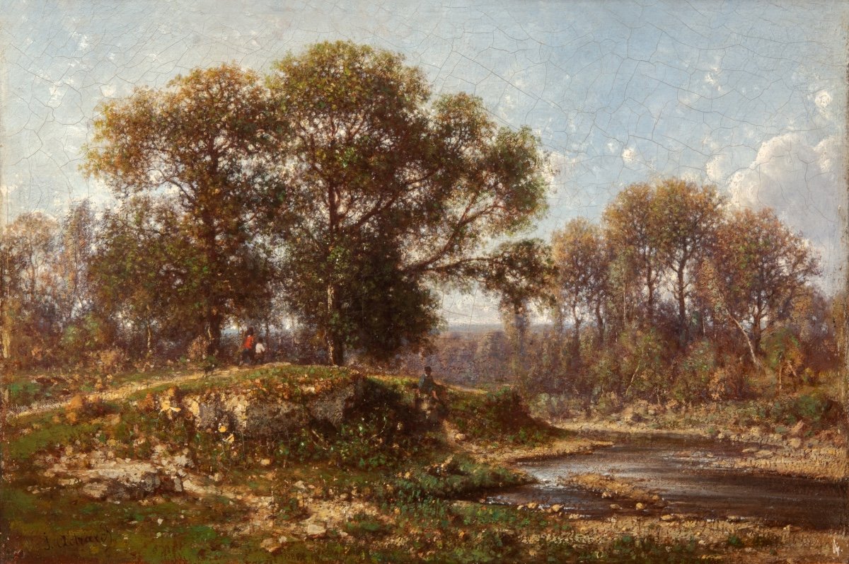 Jean-alexis Achard (1807-1884). Lively Landscape At The Stream