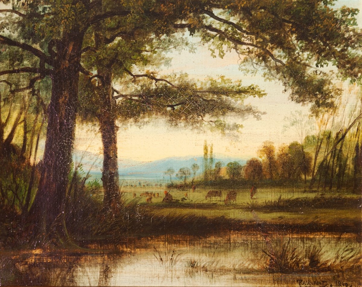 Théodore Ravanat (1812-1883). Paysage, Soleil Couchant, 1849