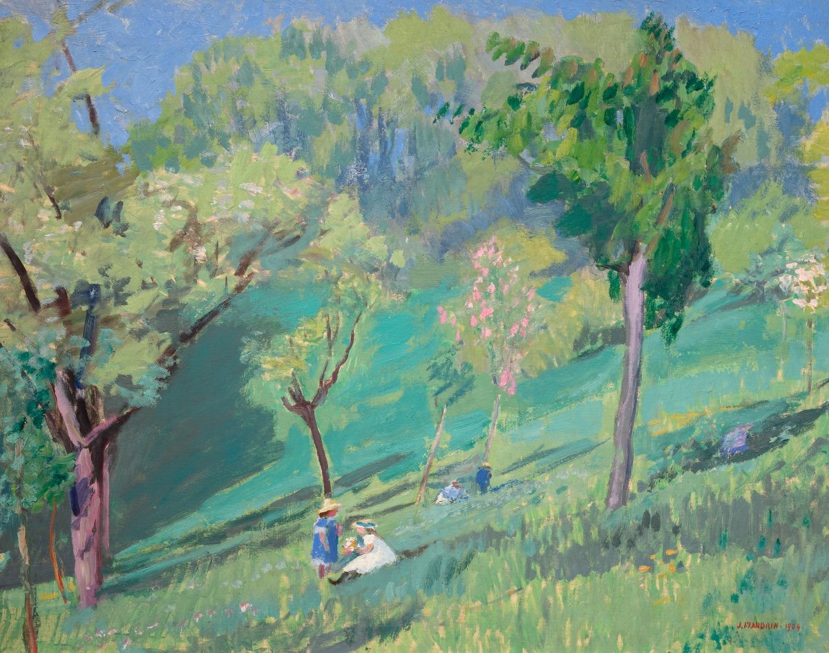 Jules Flandrin (1871-1947). Corenc, chemin Malanot. Les nièces du peintre, 1904