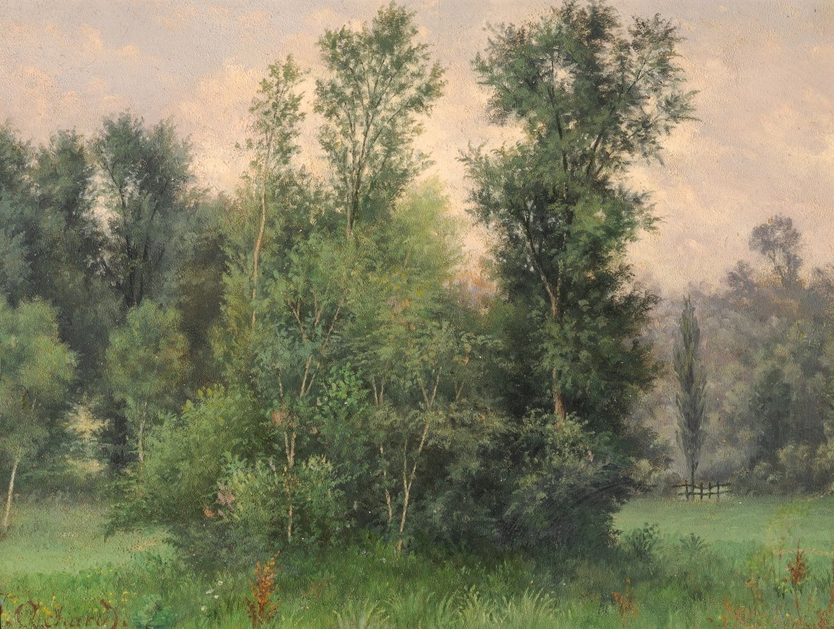 Jean-Alexis Achard (1807-1884). Paysage au bosquet d'arbres