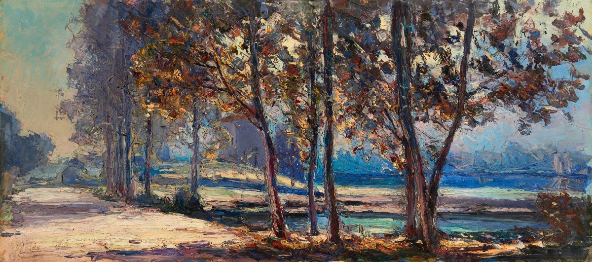 Pierre Calès (Vienne 1870-Tencin 1961). Chemin au bord de l'Isère près du pont de Tencin, 1913