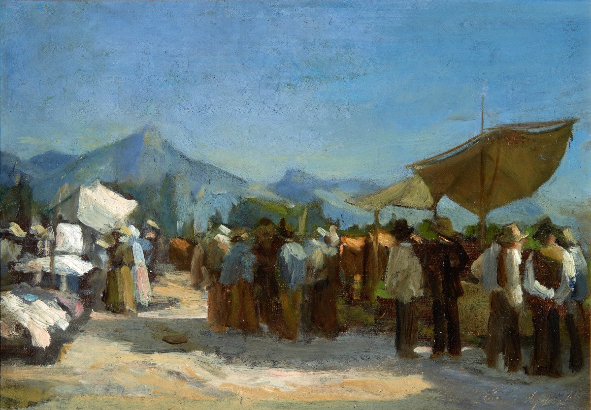 Edouard d'Apvril (grenoble 1843 - Grenoble 1928) Le Marché Près De Grenoble. 