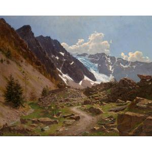 Edouard Brun (1860-1935). Le glacier du Casset, sentier d'Arsine 