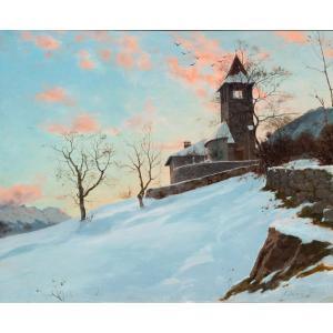 Édouard Brun (1860-1935). Saint-Vincent-de-Mercuze en hiver. Le vieux presbytère.