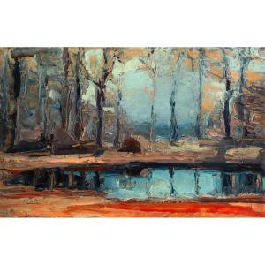 Pierre Calès (1870-1961). Sunrise On The Pond, 1925