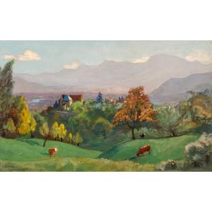 Jules Flandrin (1871-1947). Vue sur Grenoble et le château de Bouquéron