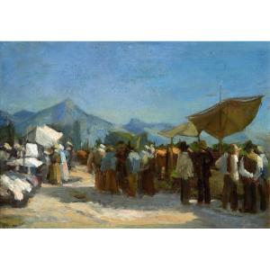 Edouard d'Apvril (grenoble 1843 - Grenoble 1928) The Market Near Grenoble. 