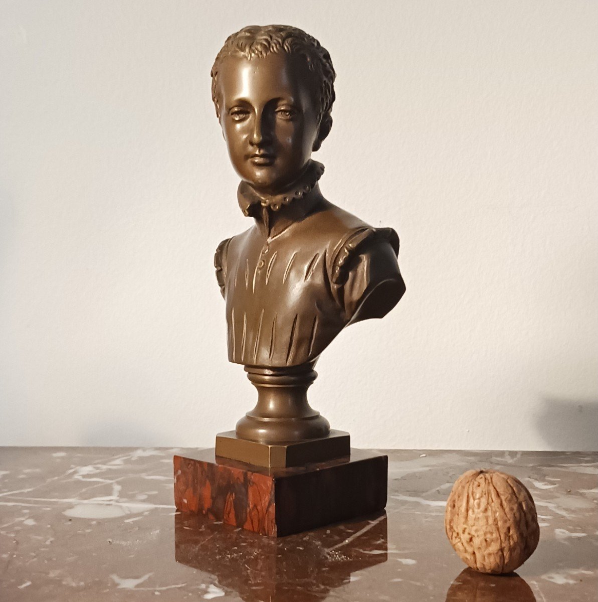 Baron Bosio, After (signed) - Bust Portrait Of Henri IV As A Child - Bronze With Medal Patina-photo-2