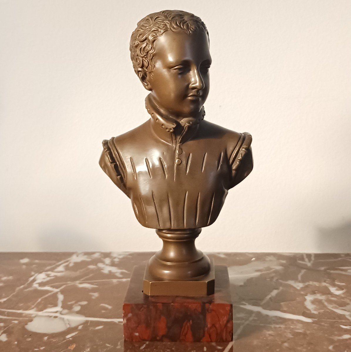 Baron Bosio, After (signed) - Bust Portrait Of Henri IV As A Child - Bronze With Medal Patina-photo-4