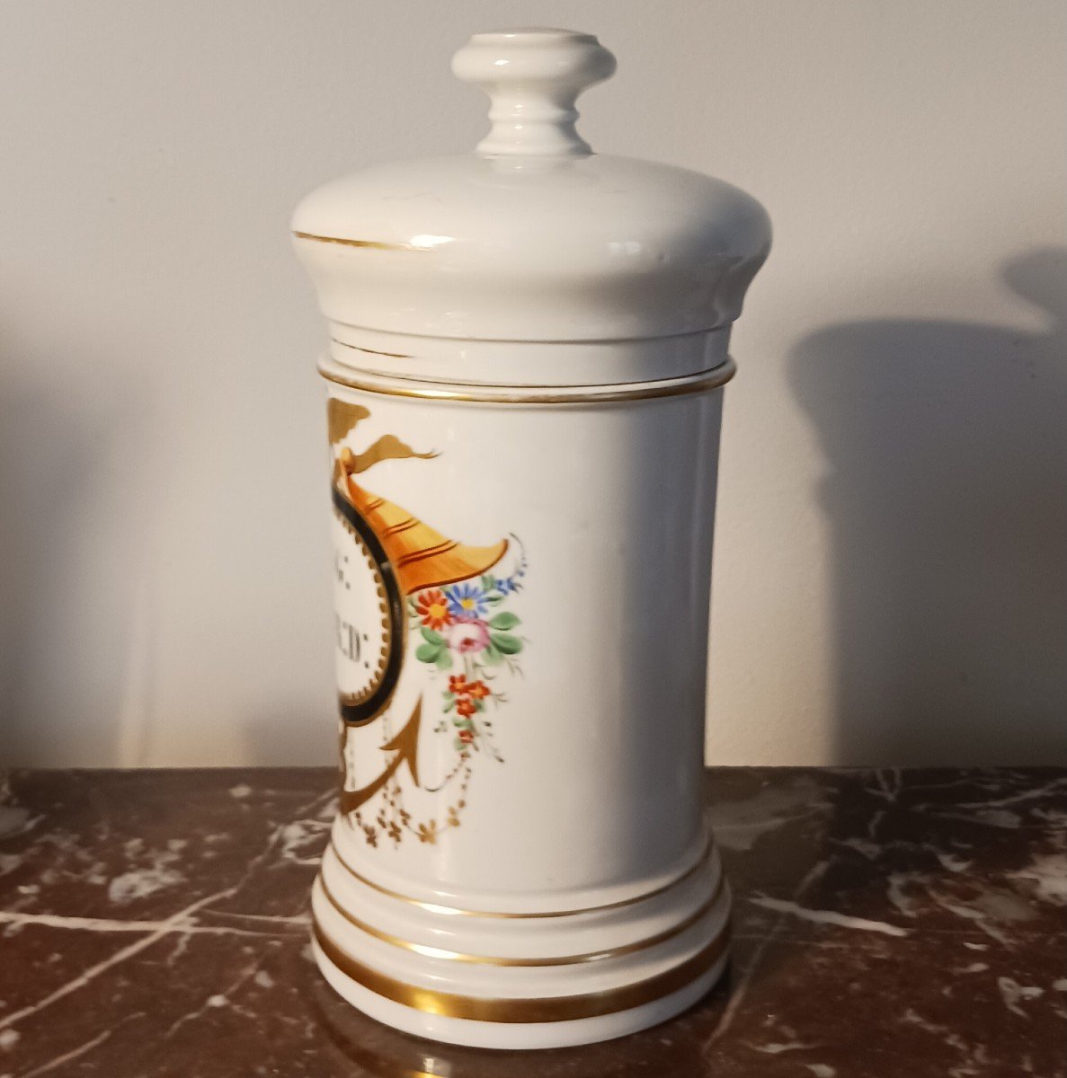 Paris, Napoleon III Period - Large Medicine Pot - Painted And Gilded Porcelain-photo-2