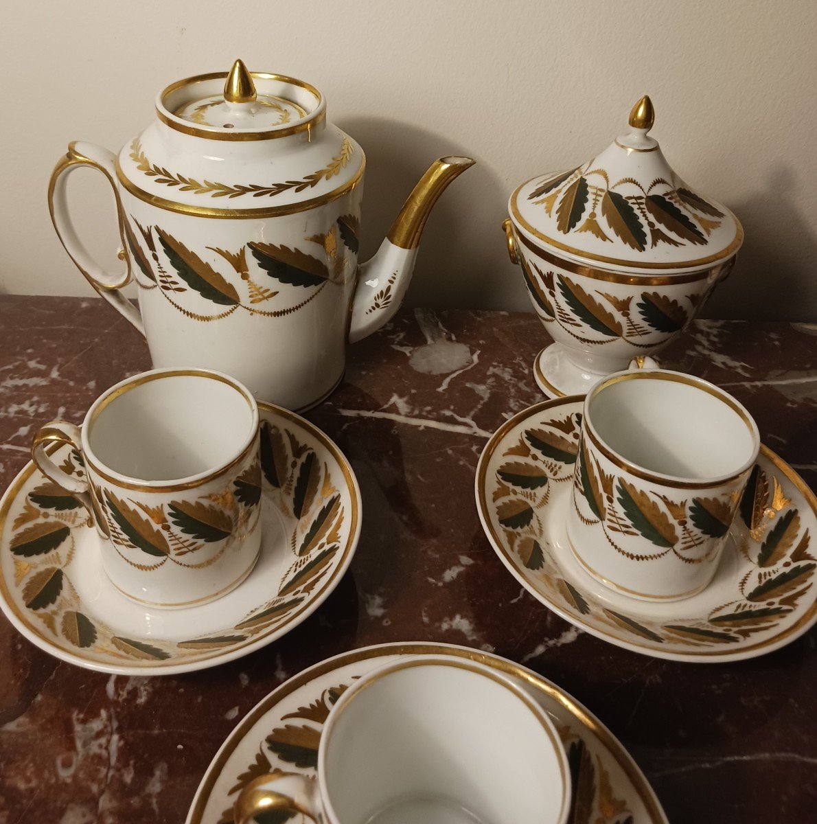 Manufacture De Locré - Tea Service - Gilded And Painted Porcelain - Empire, Restoration - 9 Pieces-photo-4