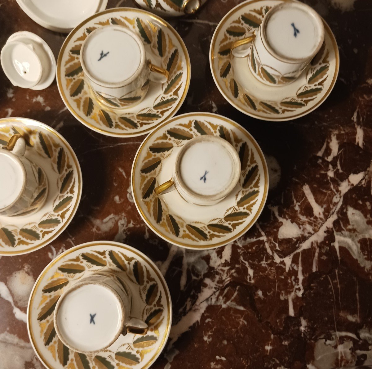 Manufacture De Locré - Tea Service - Gilded And Painted Porcelain - Empire, Restoration - 9 Pieces-photo-3