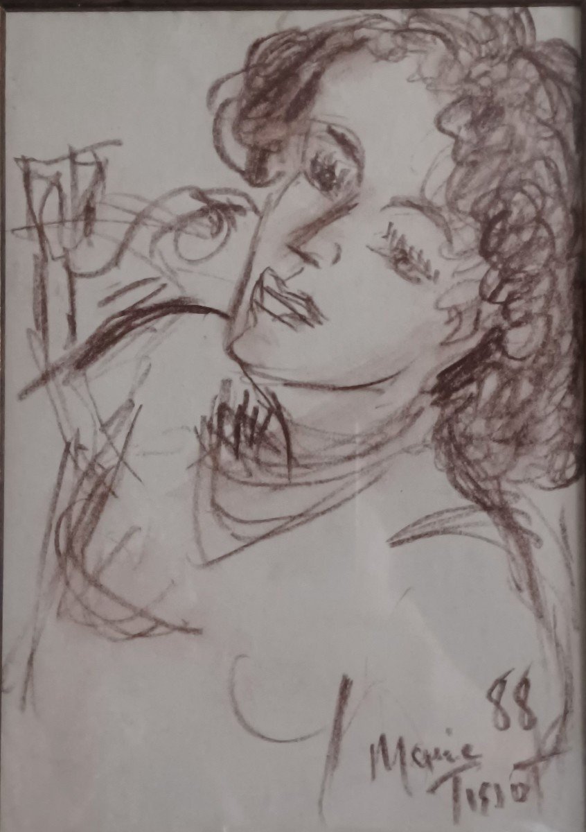 Marie Tissot (born 1949) - Matisse's Follower - Red Chalk Drawing - Original Frame-photo-3