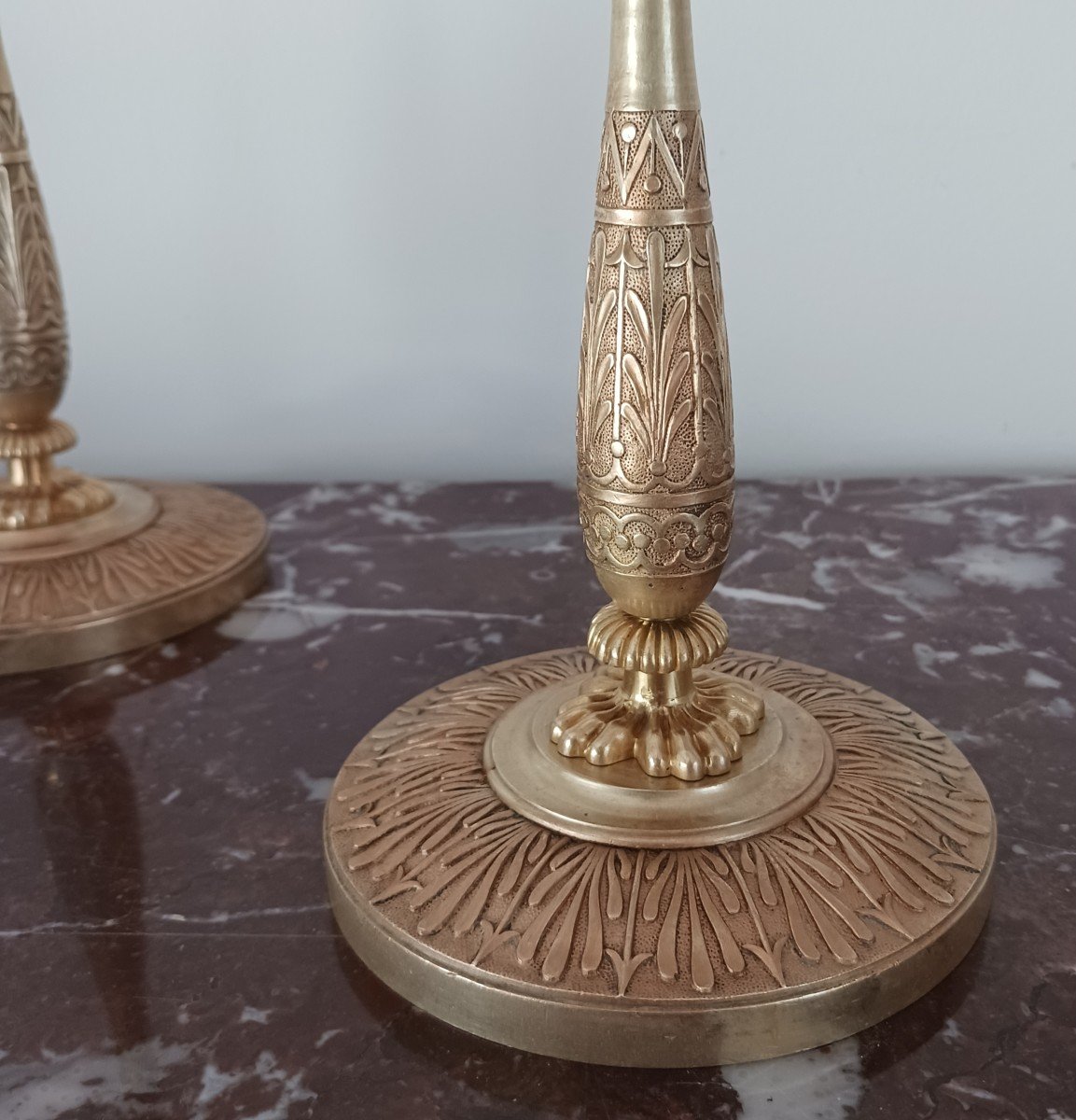 Claude Galle - Pair Of Baluster Candlesticks Or Torches - Rich Gilding - Empire Period-photo-3