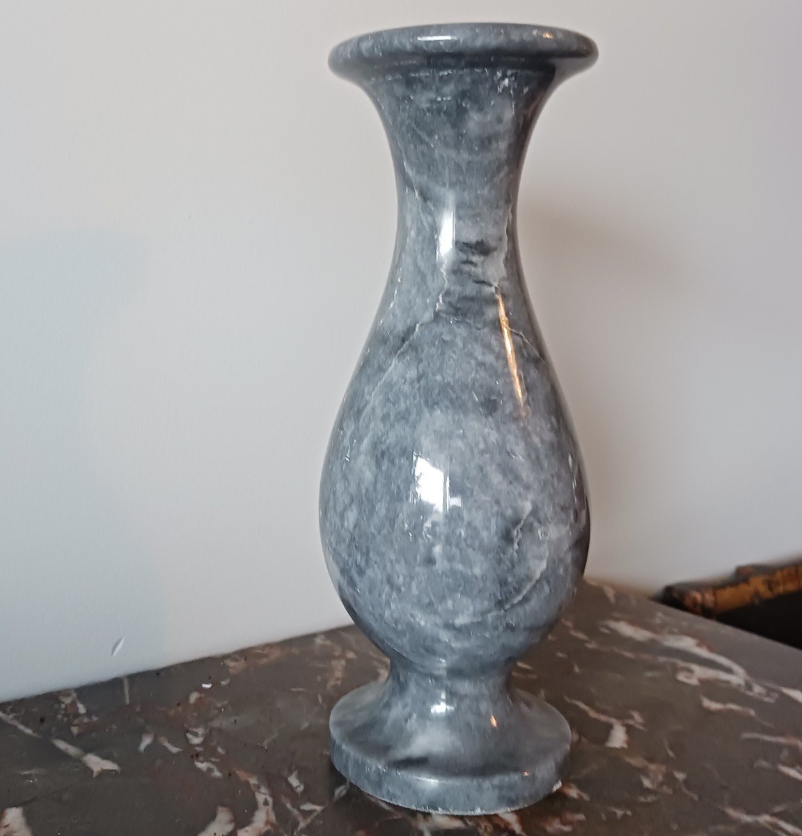 Interesting Baluster Vase - Turned Grey Marble - Modern Work-photo-3