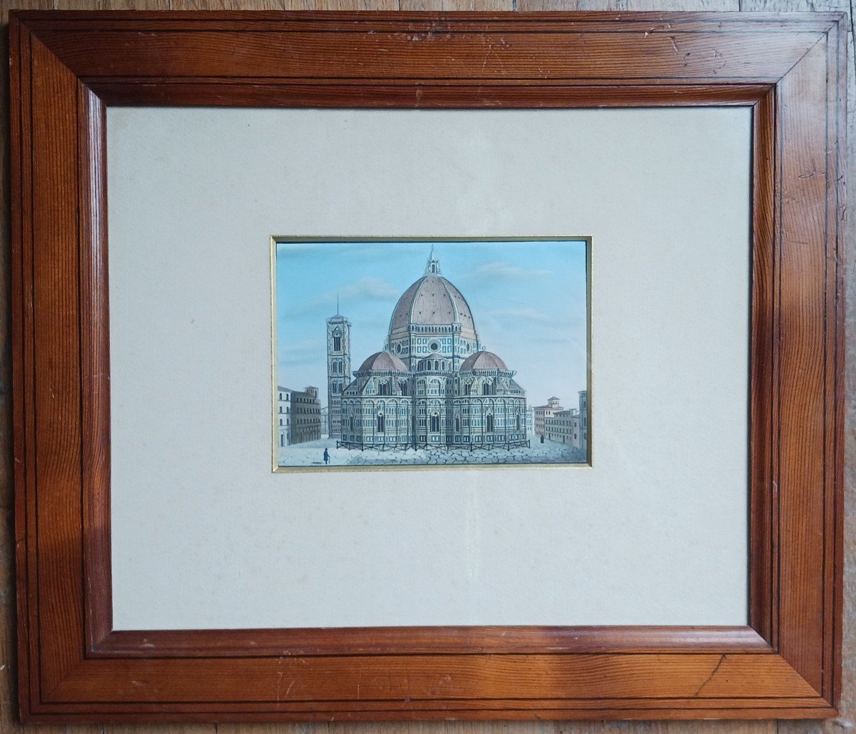 Souvenir De Grand Tour - Veduti Of The Duomo In Florence - Louis Philippe Period Pitchpin Frame